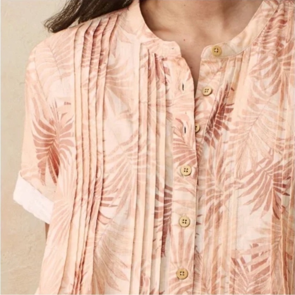 Faherty Gemina Linen Blend Shift Dress in Peach Palms Size Small - Picture 3 of 12